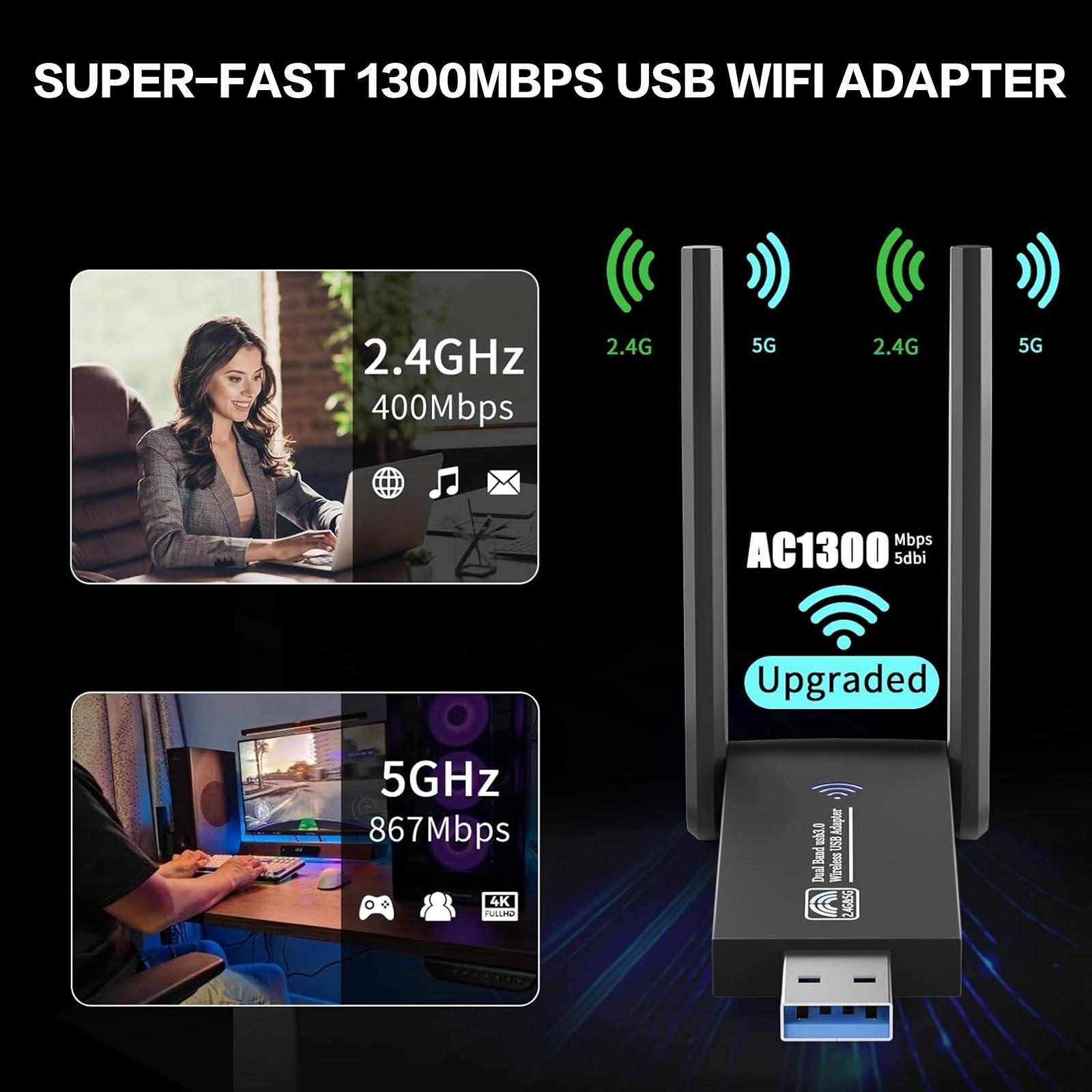 Adaptador WiFi USB de 1300Mbps - Antenna 2.4Ghz reseña y precio